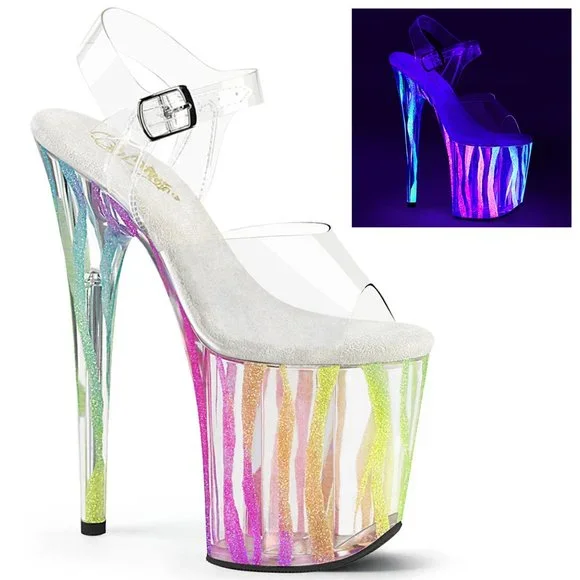Rainbow Glitter Zebra Platform Clear High Heel Shoes - Picture 2 of 5
